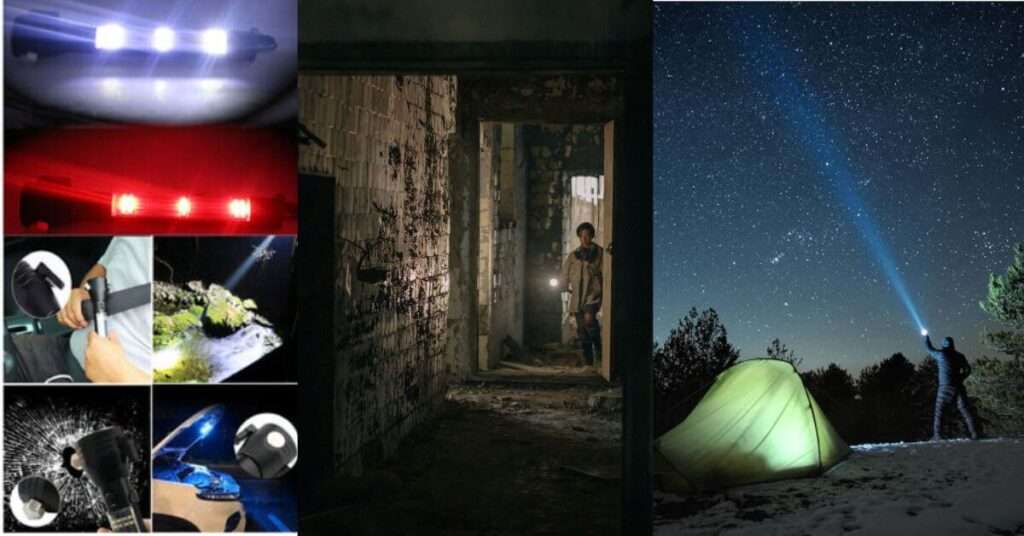 Multifunction flashlight is for emergency, camping and for daily use.