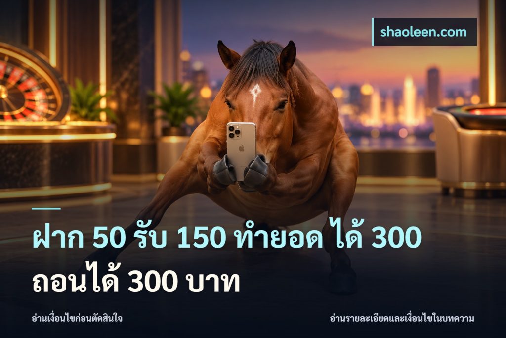 ฝาก 50 รับ 150 ทํายอด ได้ 300 ถอนได้ 300 บาท