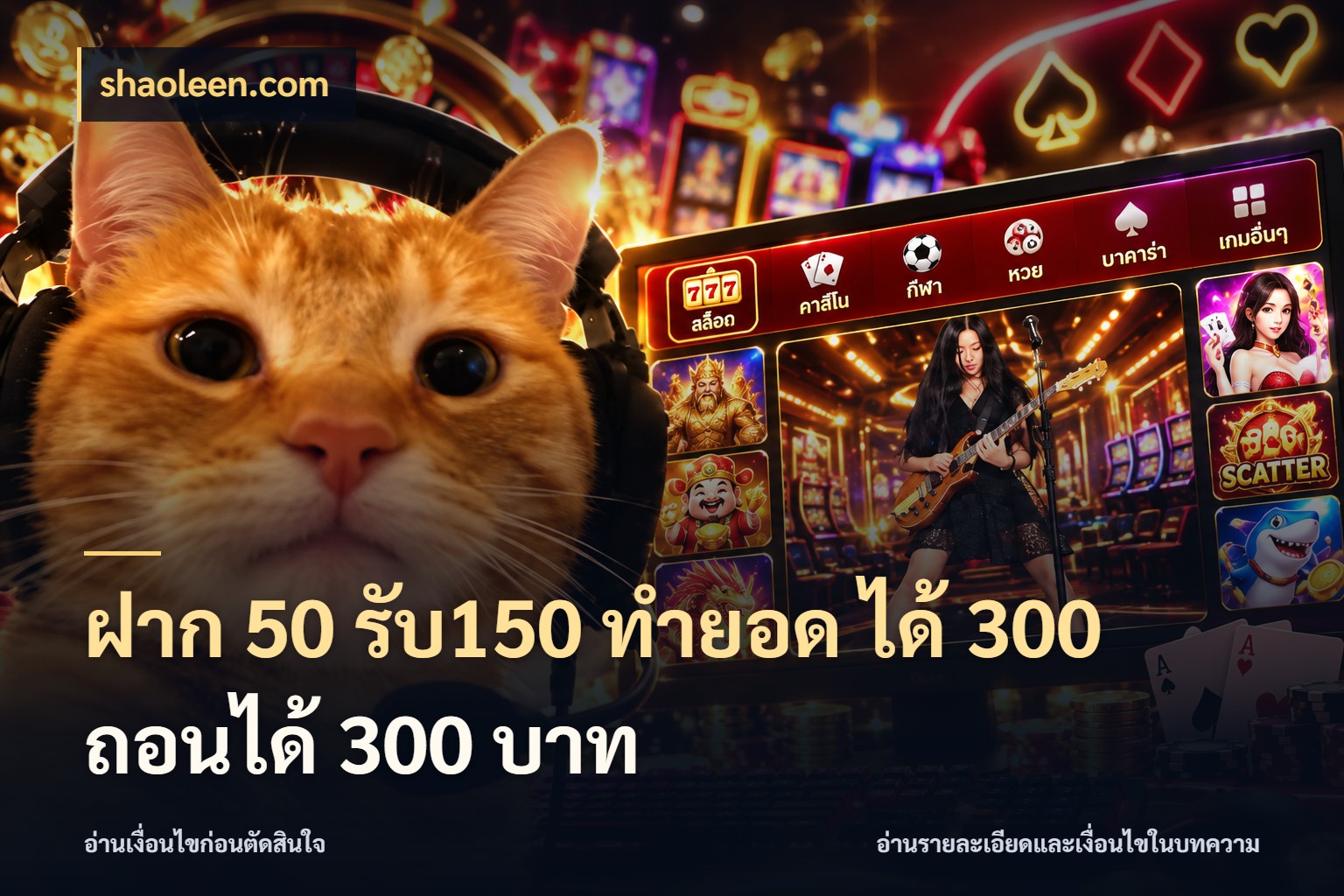 ฝาก 50 รับ150 ทำยอด ได้ 300 ถอนได้ 300 บาท โปรกับเกมที่ชอบเลือกให้ตรงสไตล์ สไตล์ shaoleen.com