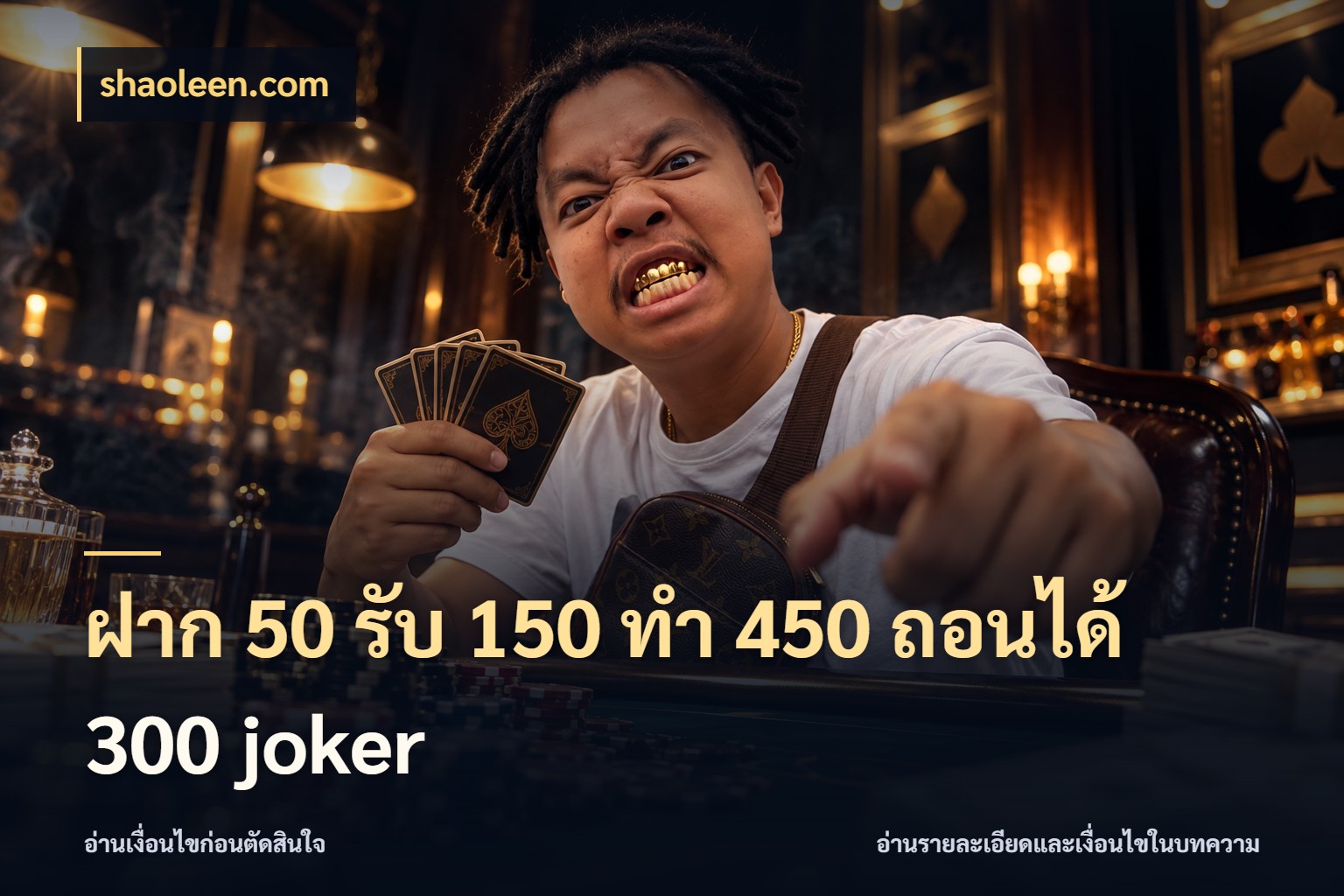 ฝาก 50 รับ 150 ทํา 450 ถอนได้ 300 joker สีสันของโปรฝากและยอดรับ ในมุม shaoleen.com